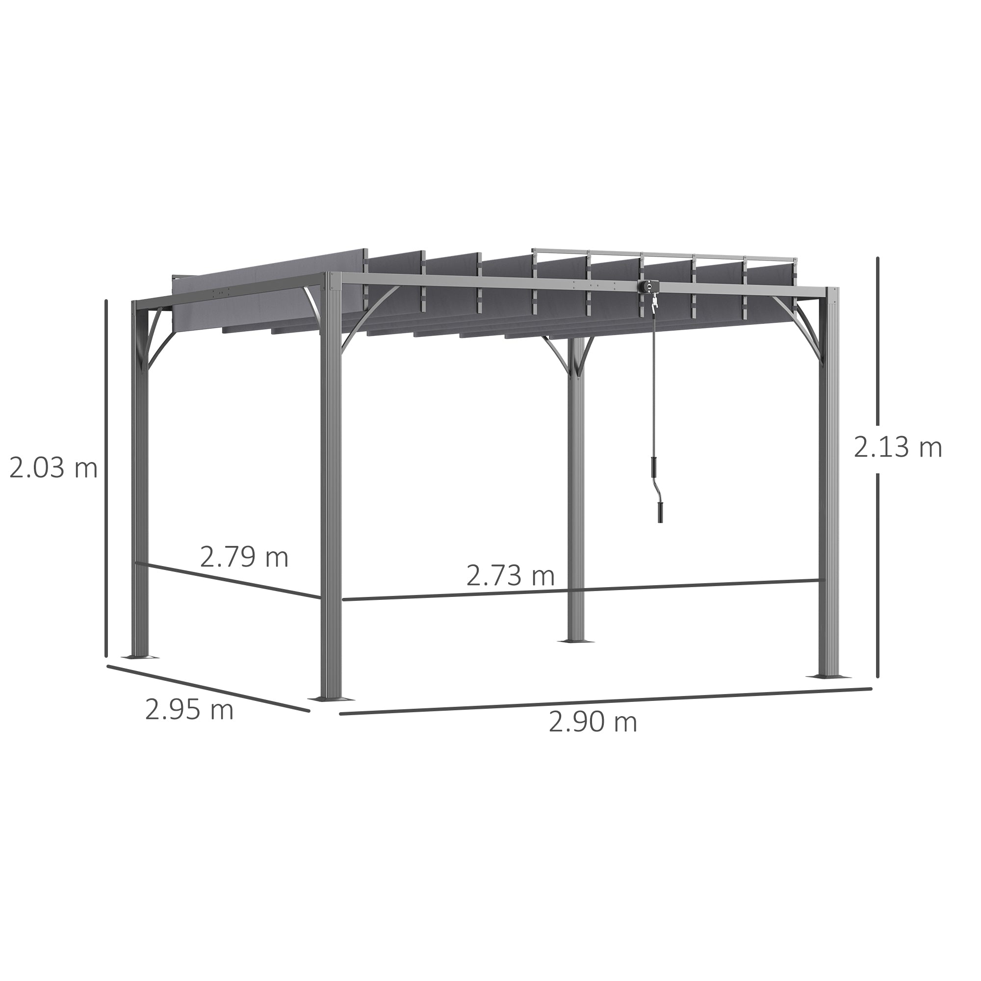 Outsunny 3 x 3(m) Outdoor Pergola with Retractable Roof, Aluminium Louvered Patio Gazebo Canopy for Lawn Garden Patio, Grey - anydaydirect