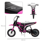 HOMCOM 24V Electric Motorbike, Dirt Bike with Twist Grip Throttle, Music Horn, 12" Pneumatic Tyres, 16 Km/h Max. Speed, Pink - anydaydirect