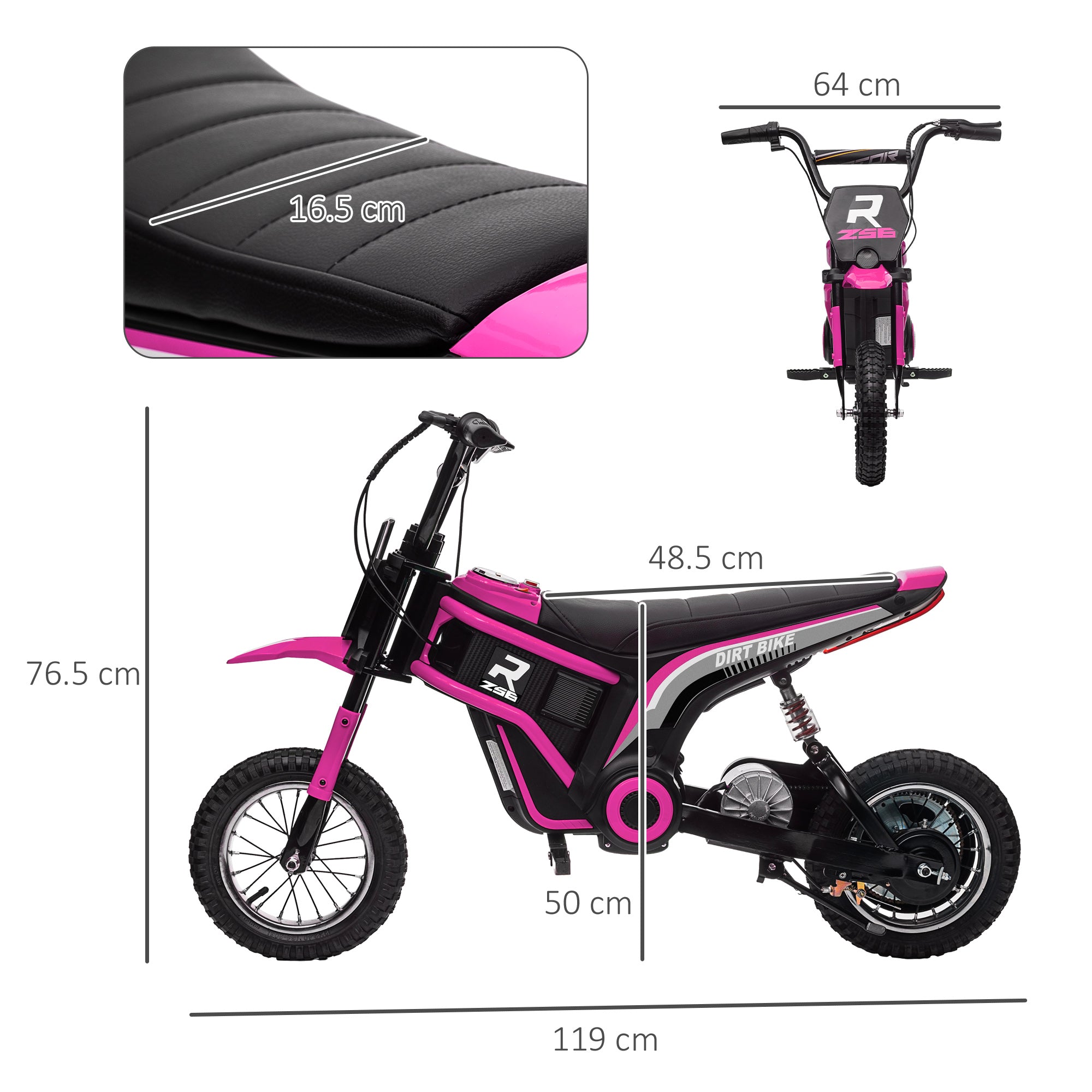 HOMCOM 24V Electric Motorbike, Dirt Bike with Twist Grip Throttle, Music Horn, 12" Pneumatic Tyres, 16 Km/h Max. Speed, Pink - anydaydirect
