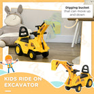HOMCOM 2 in 1 Kids Ride On Tractor Pull Cart with Bucket, Under Seat Storage, Horn, High Backrest, for 1.5-4 Years Old, Yellow - anydaydirect