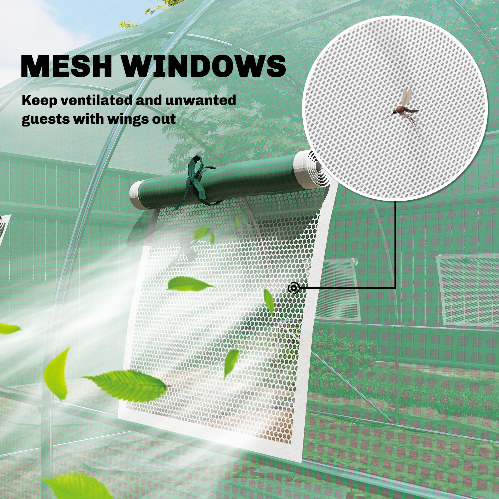 Outsunny 3 x 4 m Walk-in Polytunnel Greenhouse with Hinged Door and 8 Roll Up Mesh Windows, Garden Tunnel Warm House Tent, Green - anydaydirect