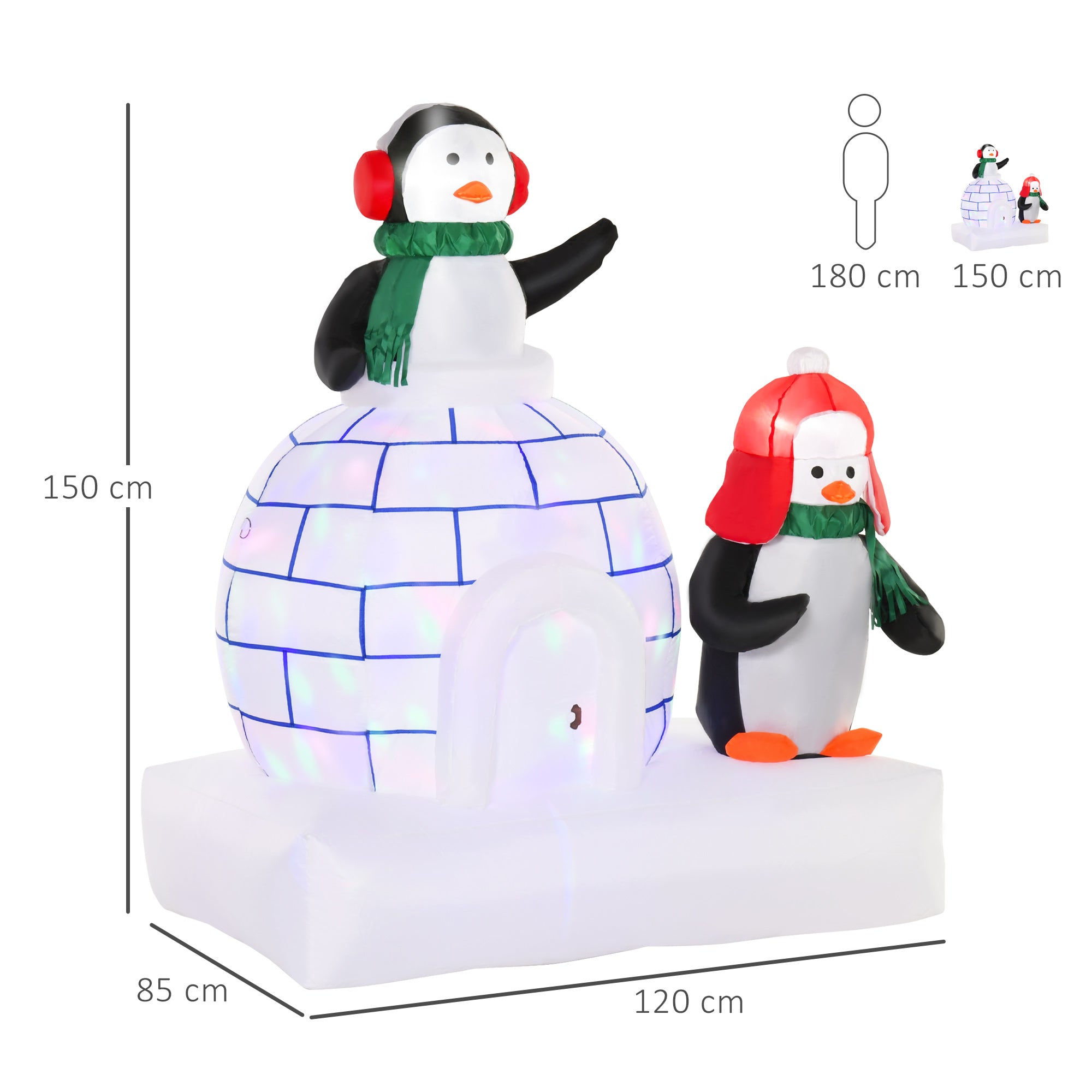 HOMCOM 1.5m Christmas Inflatable Two Penguins Wearing a Scarf w/ Ice House Blow Up Decor Home Indoors w/ Built-in LED Lights Toys in Garden - anydaydirect