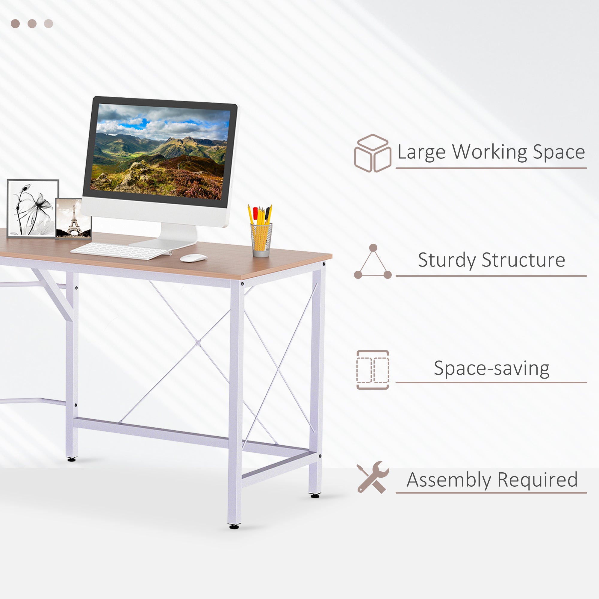 HOMCOM L-Shaped Corner Desk, Computer Desk for Home Office, Space-Saving Study Workstation, Easy to Assemble, 150 x 150 x 76cm, Oak - anydaydirect