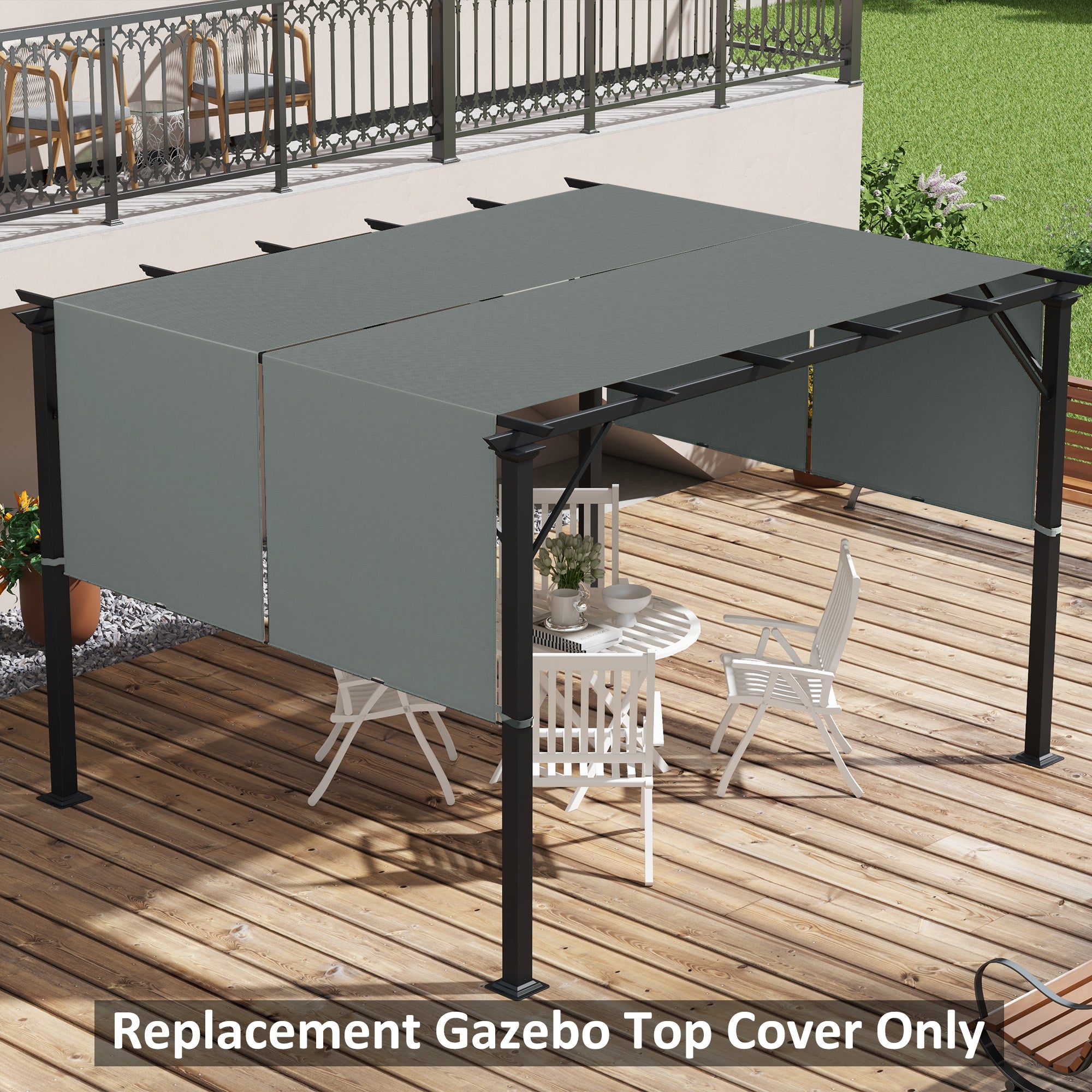 Outsunny 2 Pcs UV Protection Pergola Replacement Canopy, Pergola Shade Cover, Easy to Install, for 3 x 3(m) Pergola, Dark Grey - anydaydirect