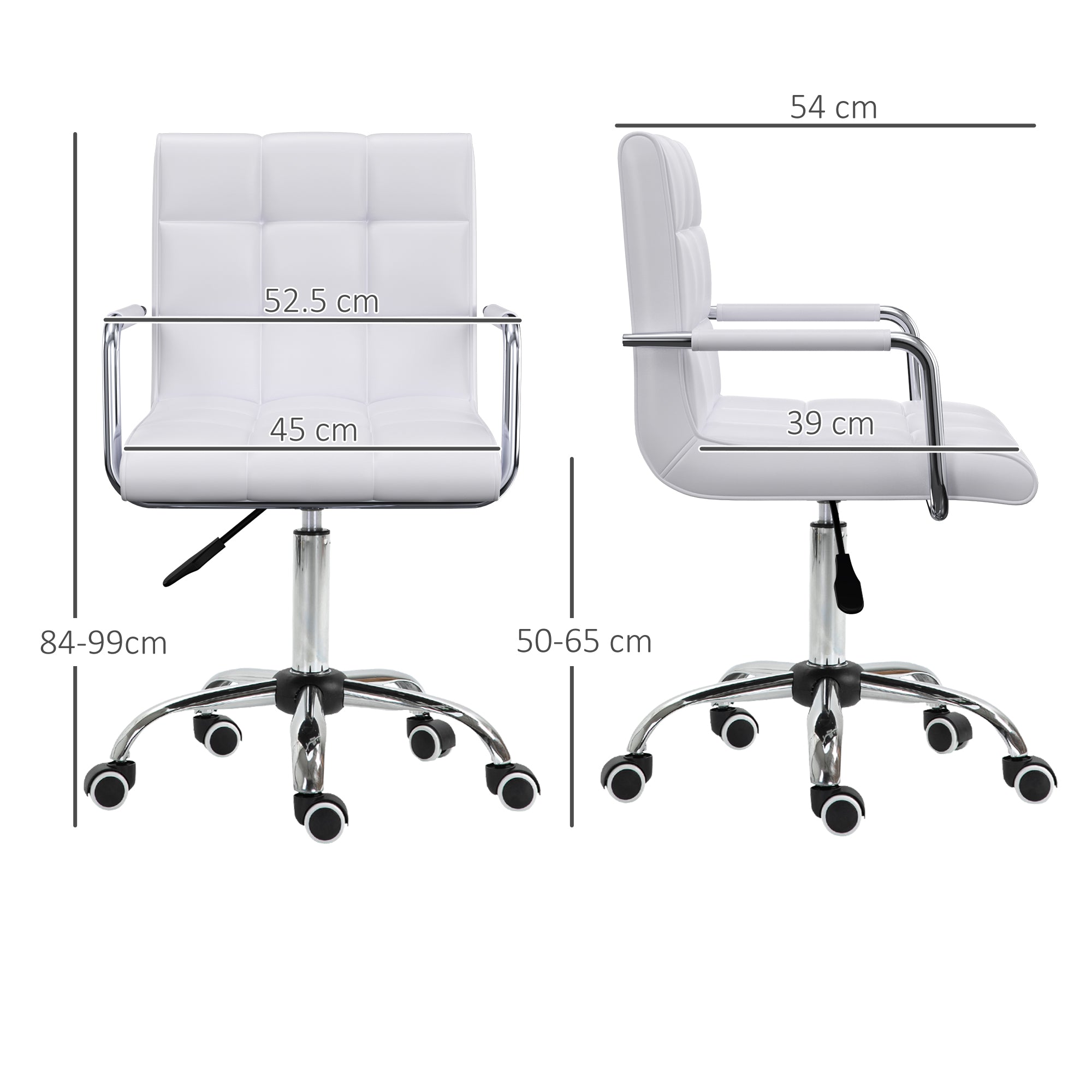 Vinsetto Office Chair, Makeup Vanity Chair, Mid Back Computer Chair, PU Leather Swivel Study Chair with Adjustable Height, Armrest and Rolling Wheels, White - anydaydirect