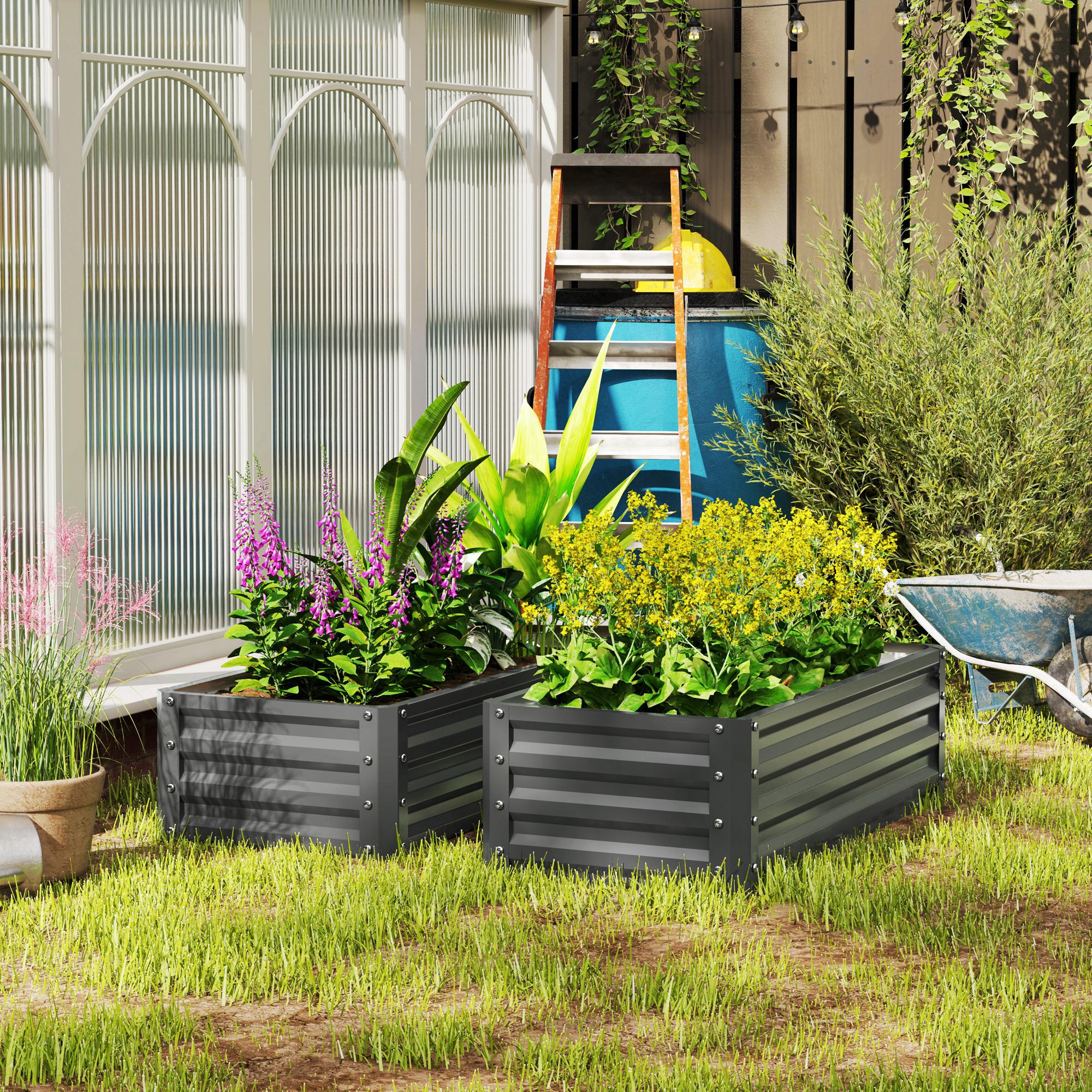 Outsunny Set of Two 110 x 50cm Steel Planter Boxes -  Light Grey - anydaydirect