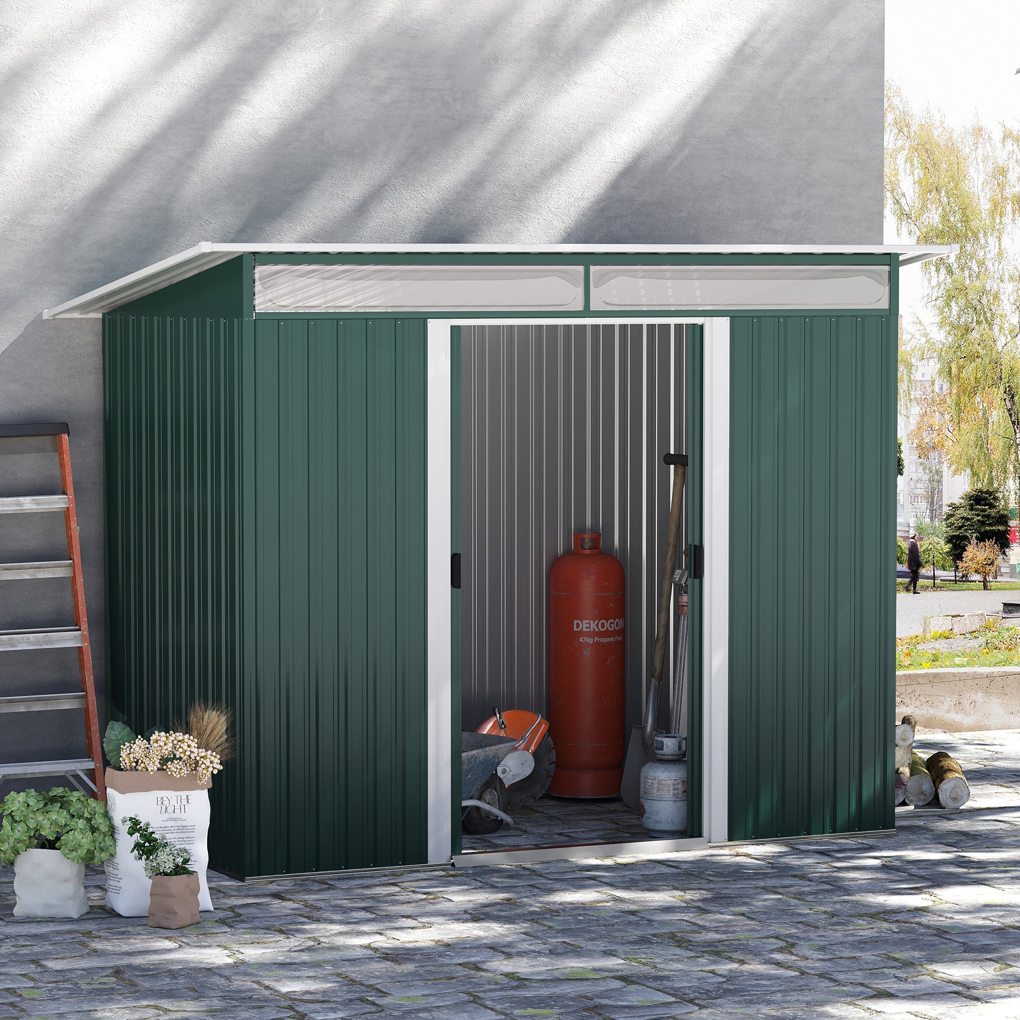 Outsunny Pent Roofed Metal Garden Shed House Hut Gardening Tool Storage w/ Ventilation 260L x 133W x 200Hcm - anydaydirect