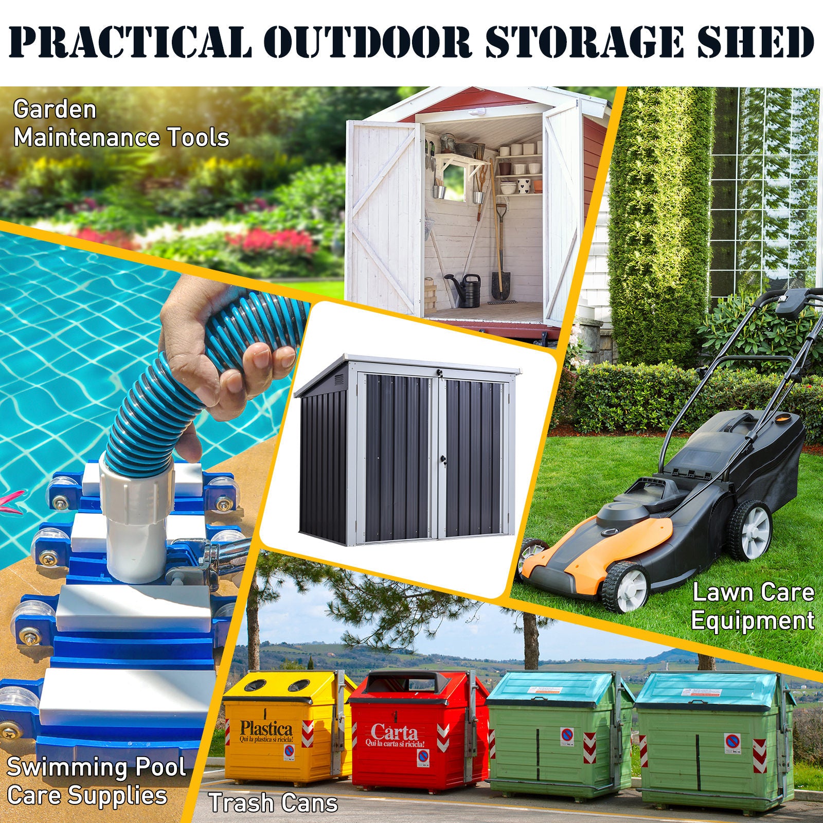 Outsunny 5ft x 3ft Garden 2-Bin Corrugated Steel Rubbish Storage Shed w/ Locking Doors Lid Outdoor Hygienic Dustbin Unit Garbage Trash Cover - anydaydirect