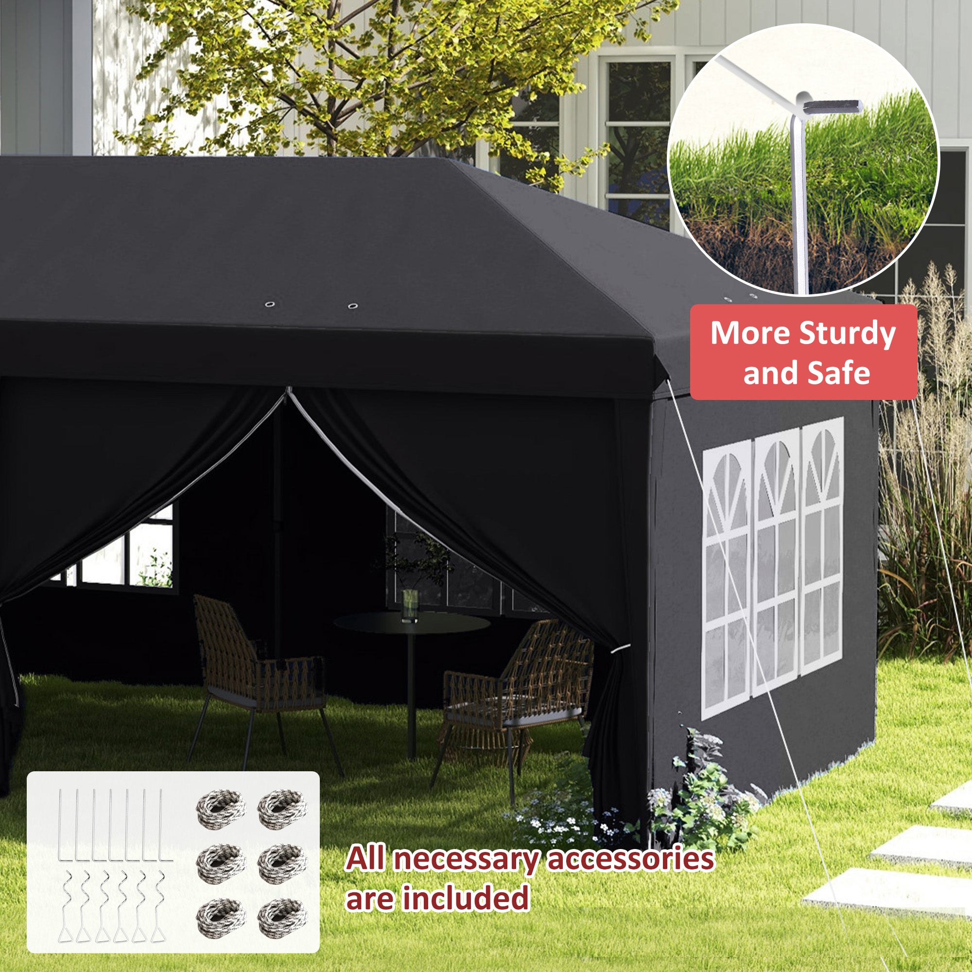Outsunny 3 x 6m Pop-Up Gazebo, with Curtain Walls and Windows - Grey - anydaydirect