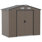 Outsunny 7ft x 4ft Lockable Garden Metal Storage Shed Large Patio Roofed Tool Storage Building Foundation Sheds Box Outdoor Furniture, Brown - anydaydirect