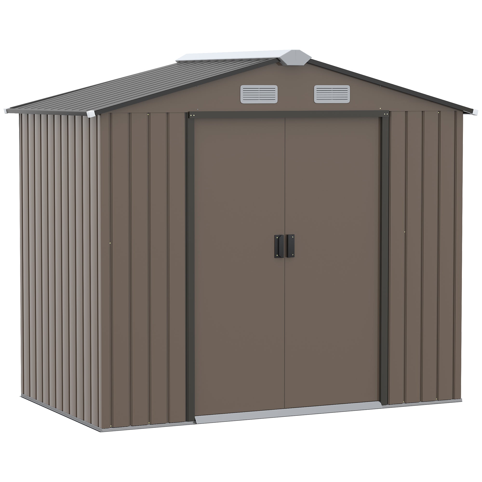 Outsunny 7ft x 4ft Lockable Garden Metal Storage Shed Large Patio Roofed Tool Storage Building Foundation Sheds Box Outdoor Furniture, Brown - anydaydirect