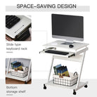 HOMCOM Movable Computer Desk with 4 Moving Wheels Sliding Keyboard Tray Home Office Workstation White - anydaydirect