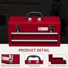 DURHAND Lockable Metal Tool Box, 2 Drawer Tool Chest with Latches, Handle, Ball Bearing Runners, Red - anydaydirect