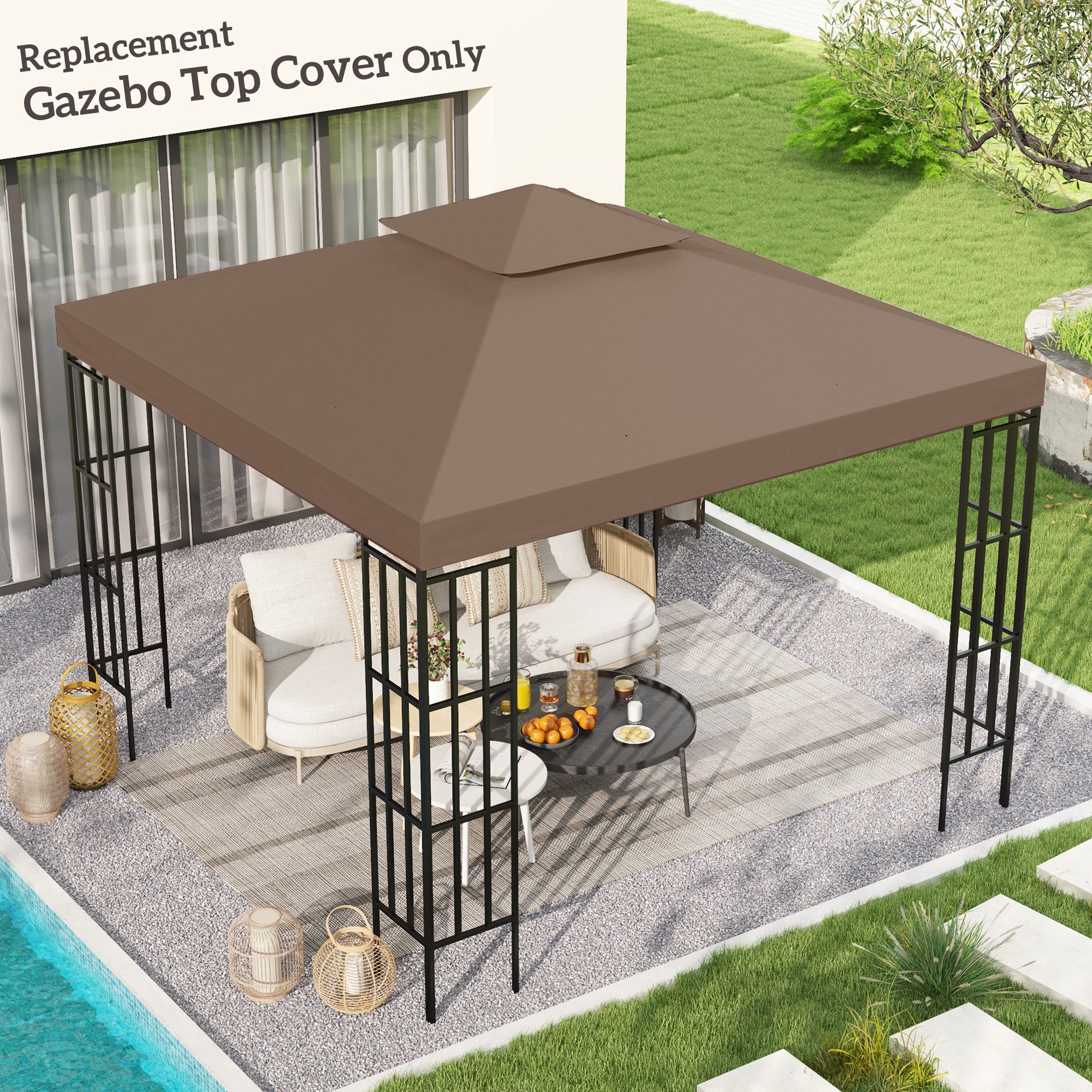 Outsunny 3x3 m Double-Tier Canopy Top Replacement-Coffee - anydaydirect