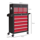 HOMCOM 14 Drawer, Two-Part Tool Storage Chest on Wheels - Red - anydaydirect
