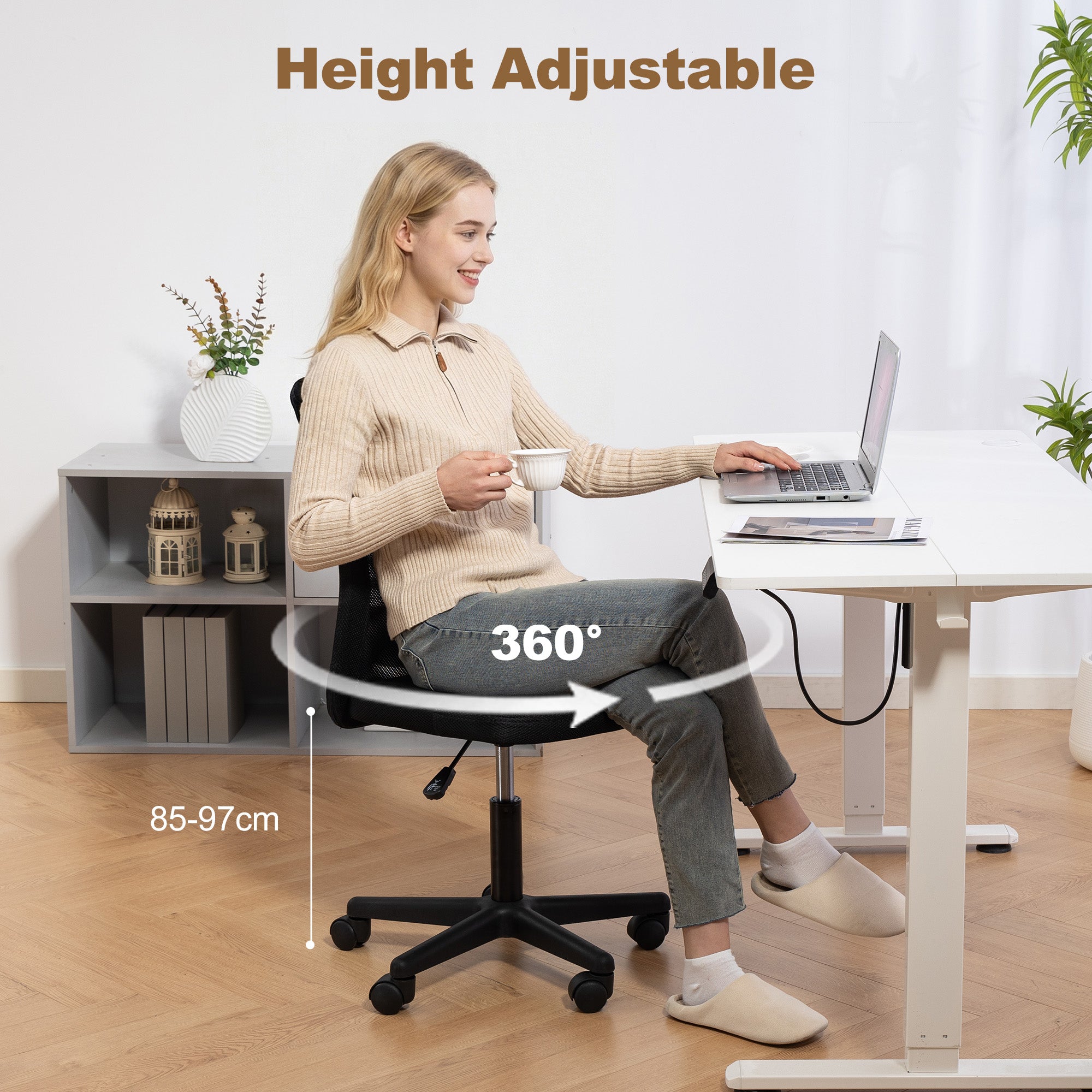 Vinsetto Computer Desk Chair, Armless Mesh Office Chair with Adjustable Height and Rolling Wheels, Black - anydaydirect