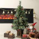 HOMCOM 1.2m/4ft Artificial Christmas Tree with 100 Warm White LED Lights and 8 Modes, Small Xmas Tree with Red Berries, Pine Cones and Retro Base, Green - anydaydirect