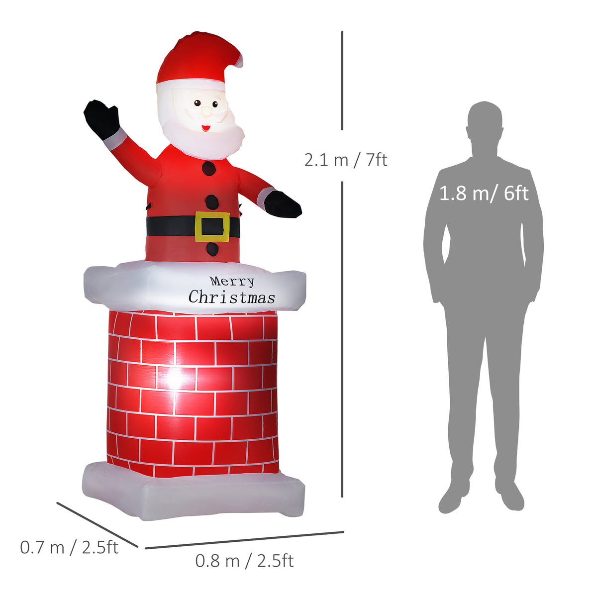 HOMCOM 7ft Christmas Inflatable Santa Claus from Chimney, Blow-Up Outdoor LED Garden Display for Lawn, Party - anydaydirect