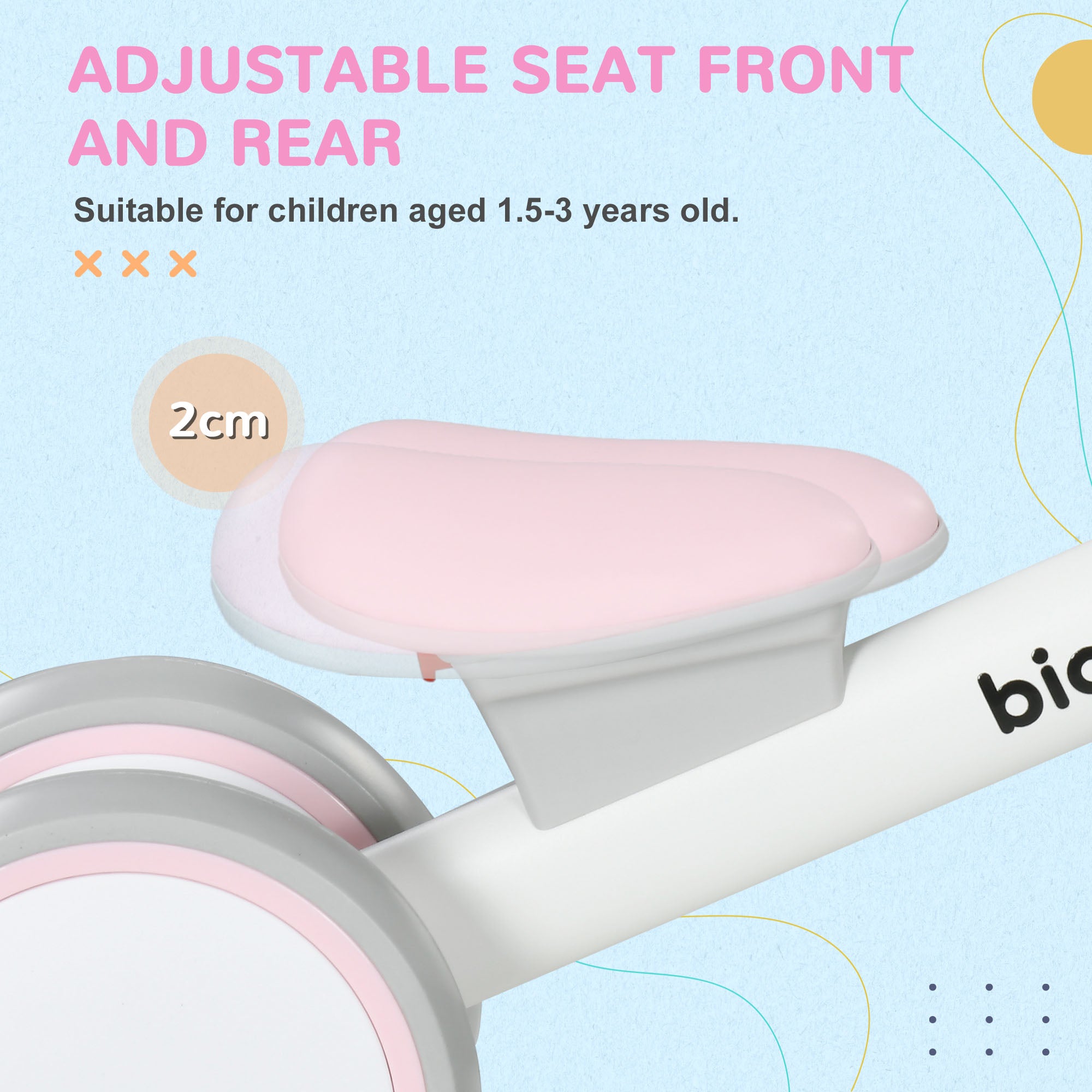 AIYAPLAY Kids Balance Bike for 1-3 Years Old with Adjustable Seat, Silent Wheels, Pink - anydaydirect