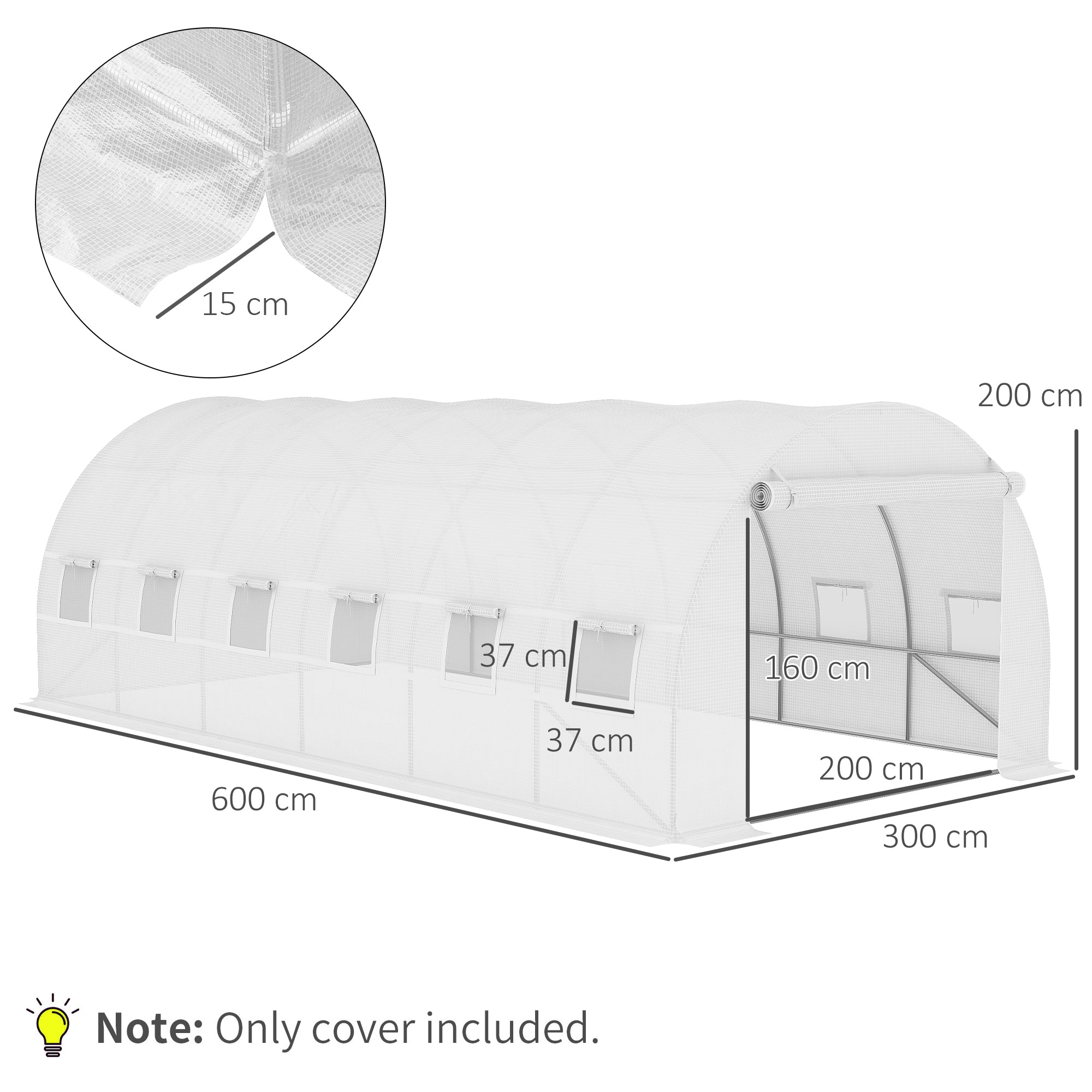 Outsunny Greenhouse Replacement Cover ONLY Winter Garden Plant PE Cover with Roll-up Windows Door, 6 x 3 x 2m White - anydaydirect