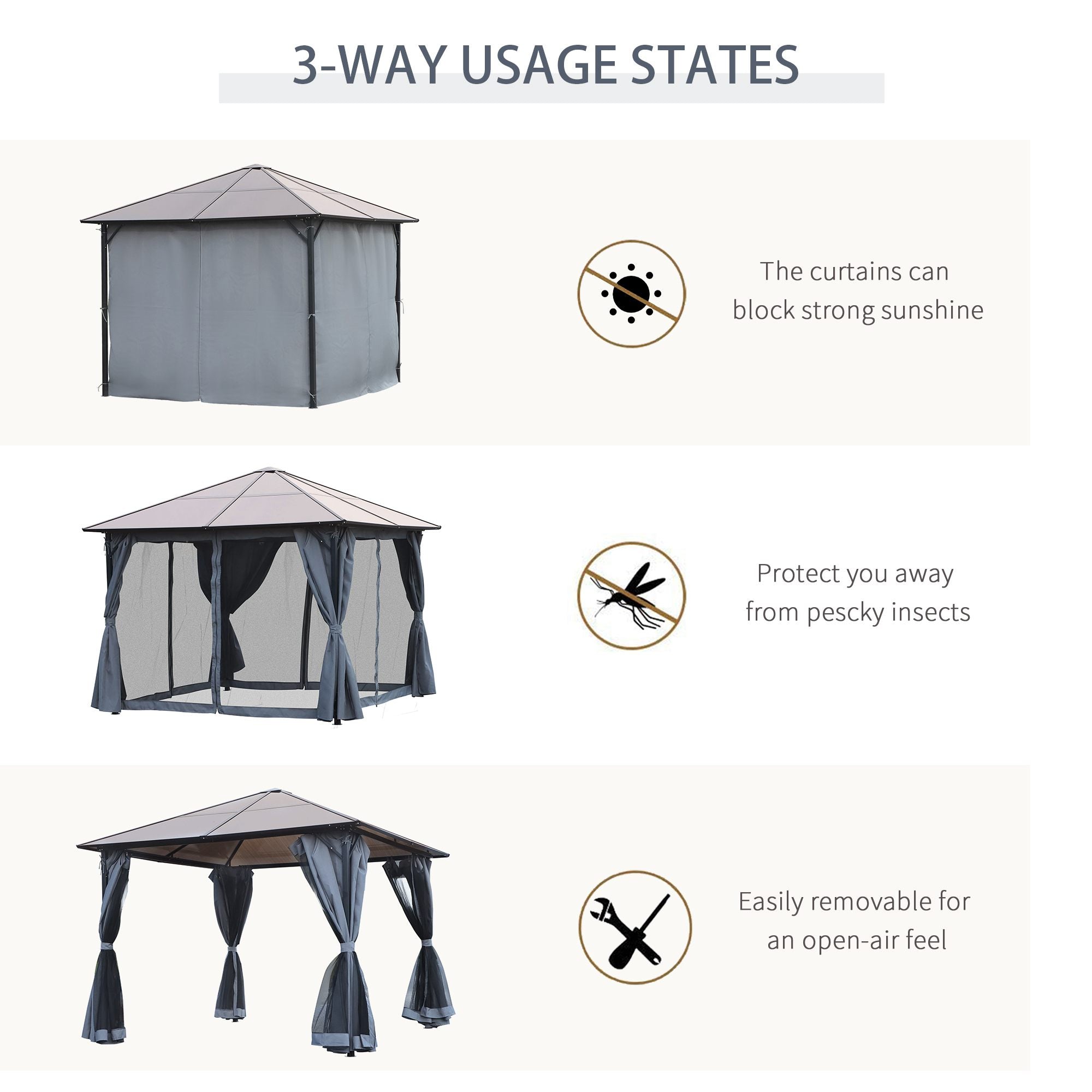 Outsunny 3m x 3m Hardtop Metal Frame Mesh Draped Gazebo Black - anydaydirect