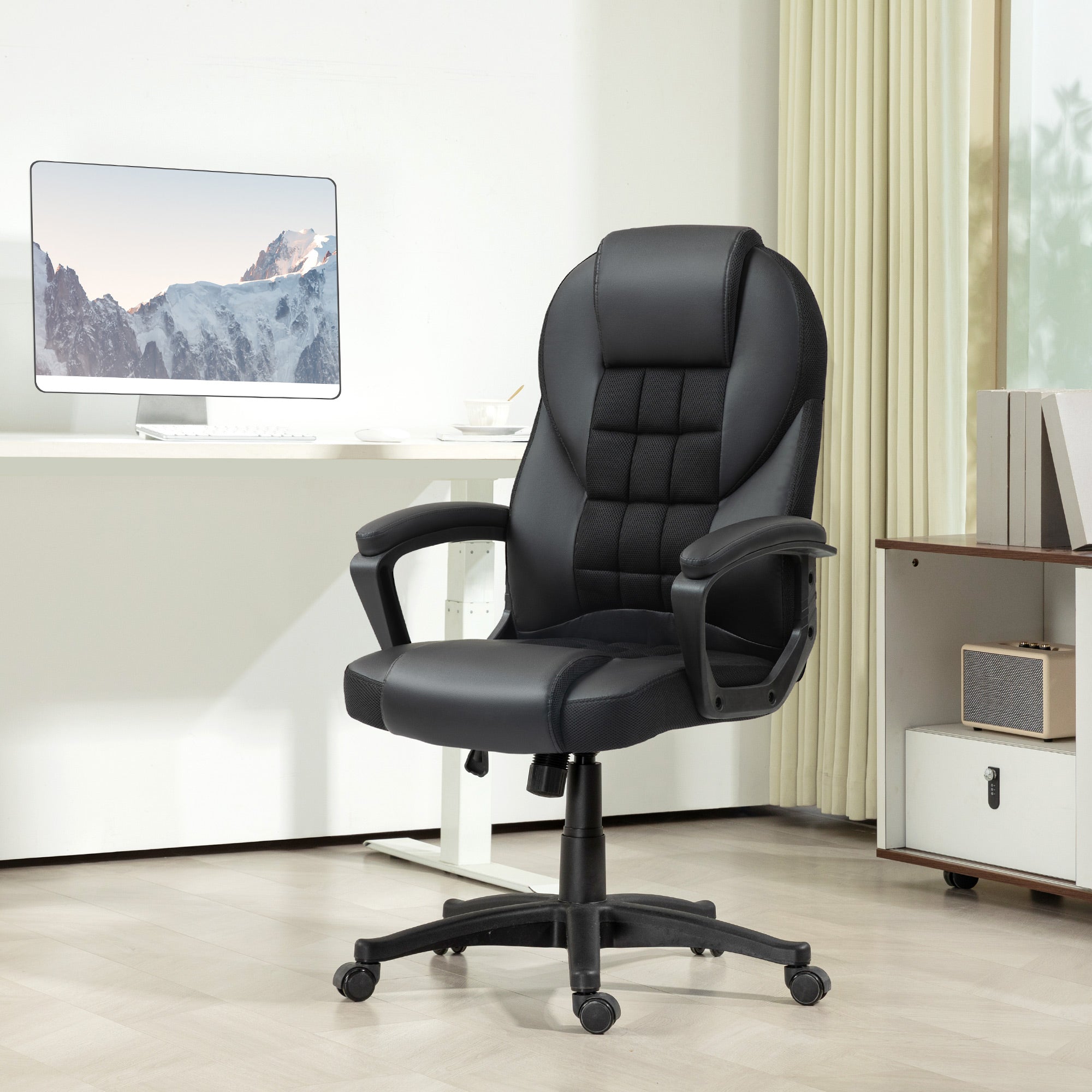 HOMCOM Faux Leather Office Chair - Black - anydaydirect