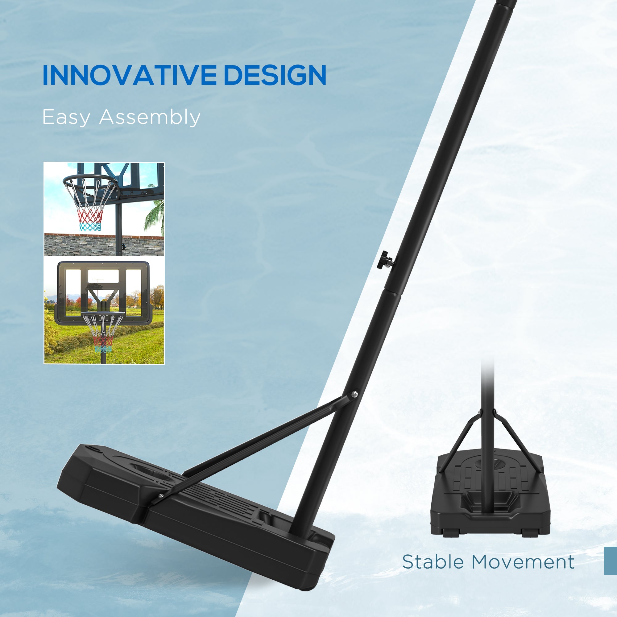 SPORTNOW Height Adjustable Basketball Stand Net Set System, Freestanding Basketball Hoop and Stand w/ Wheels, 200-305cm - Black - anydaydirect