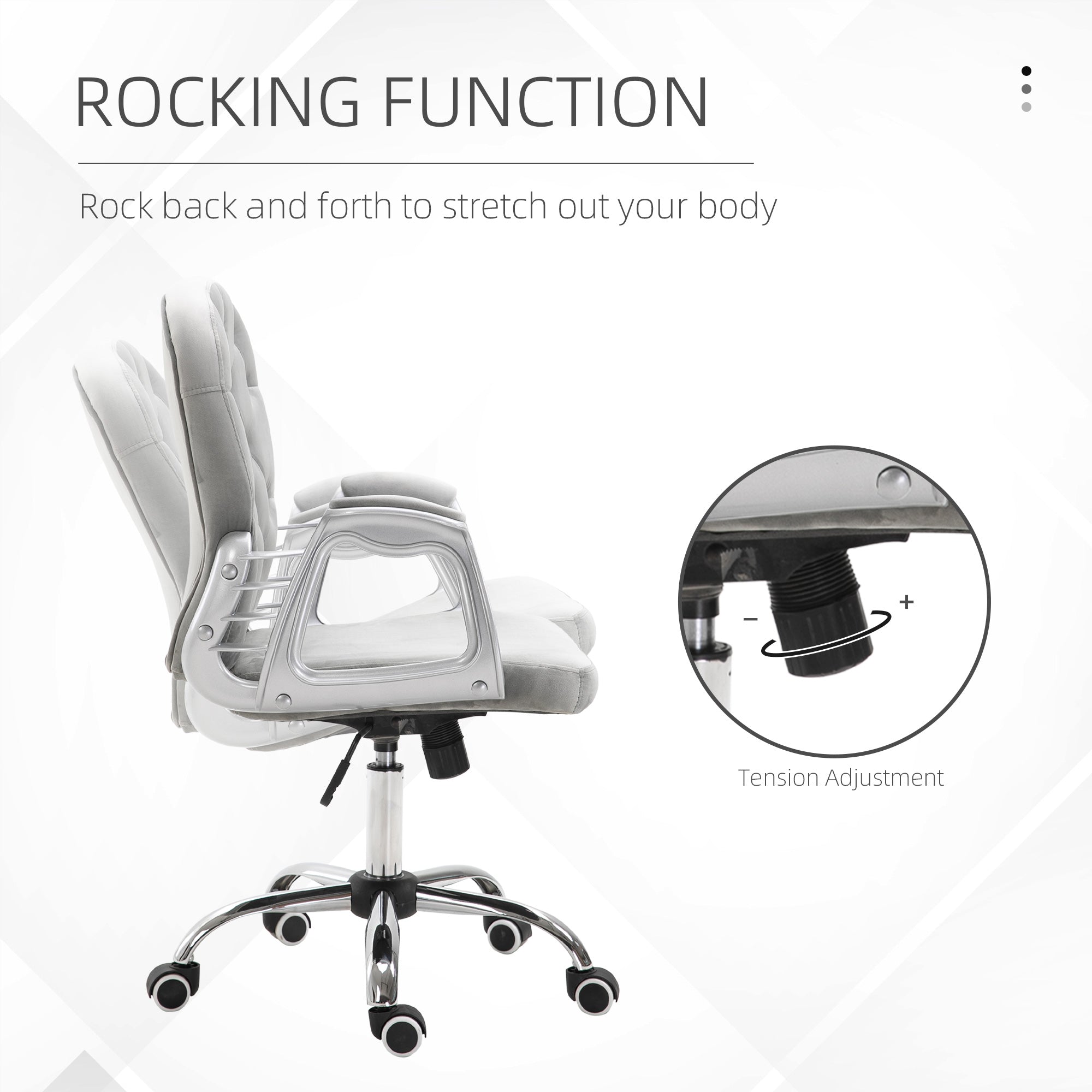 Vinsetto Office Chair, Swivel Desk Chair, Velvet Vanity Chair with Adjustable Height and Rolling Wheels for Home Work Study, Grey - anydaydirect