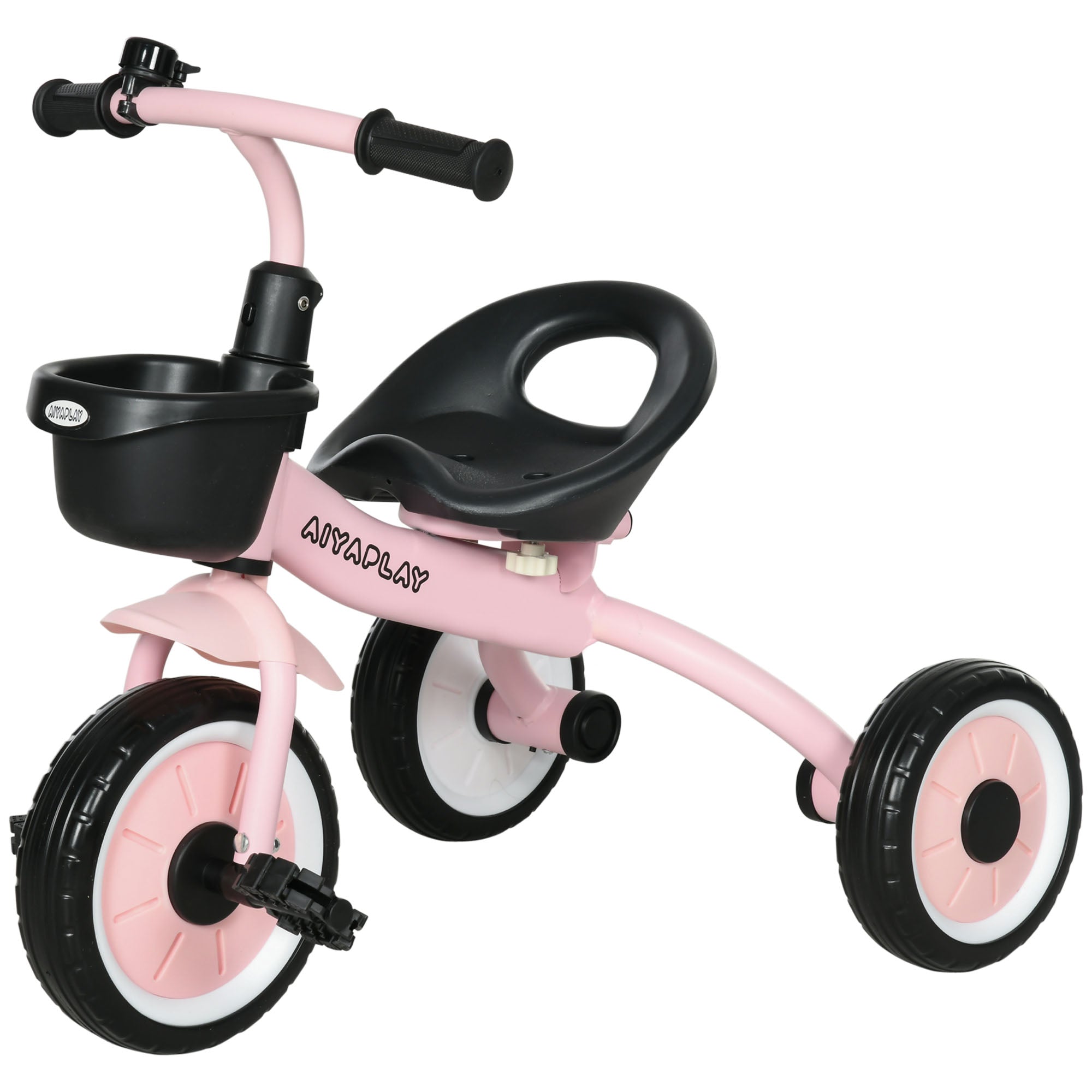 AIYAPLAY Kids Trike, Tricycle, with Adjustable Seat, Basket, Bell, for Ages 2-5 Years - Pink - anydaydirect