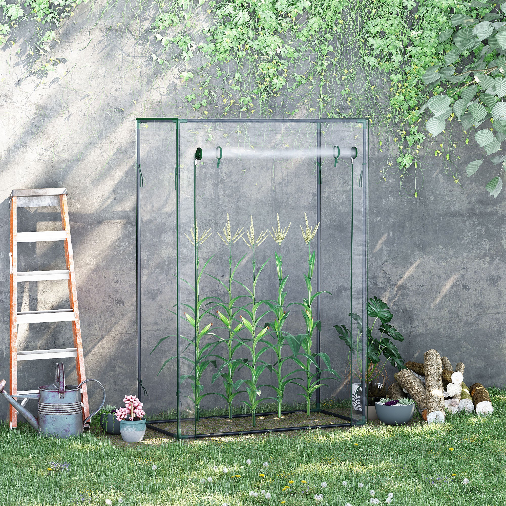 Outsunny 100 x 50 x 150cm Greenhouse Steel Frame PVC Cover with Roll-up Door Outdoor for Backyard, Balcony, Garden, Transparent - anydaydirect