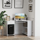 HOMCOM L-Shaped Corner Computer Desk w/ 2 Shelves Wide Worktop Keyboard Tray Drawer & CPU Stand Home Office Study Bedroom Furniture White - anydaydirect