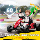 AIYAPLAY 24V Electric Go Kart, Drift Kart with Adjustable Seat, Slow Start, 5-Point Harness, Music, Horn, for 6-12 Years, Red - anydaydirect
