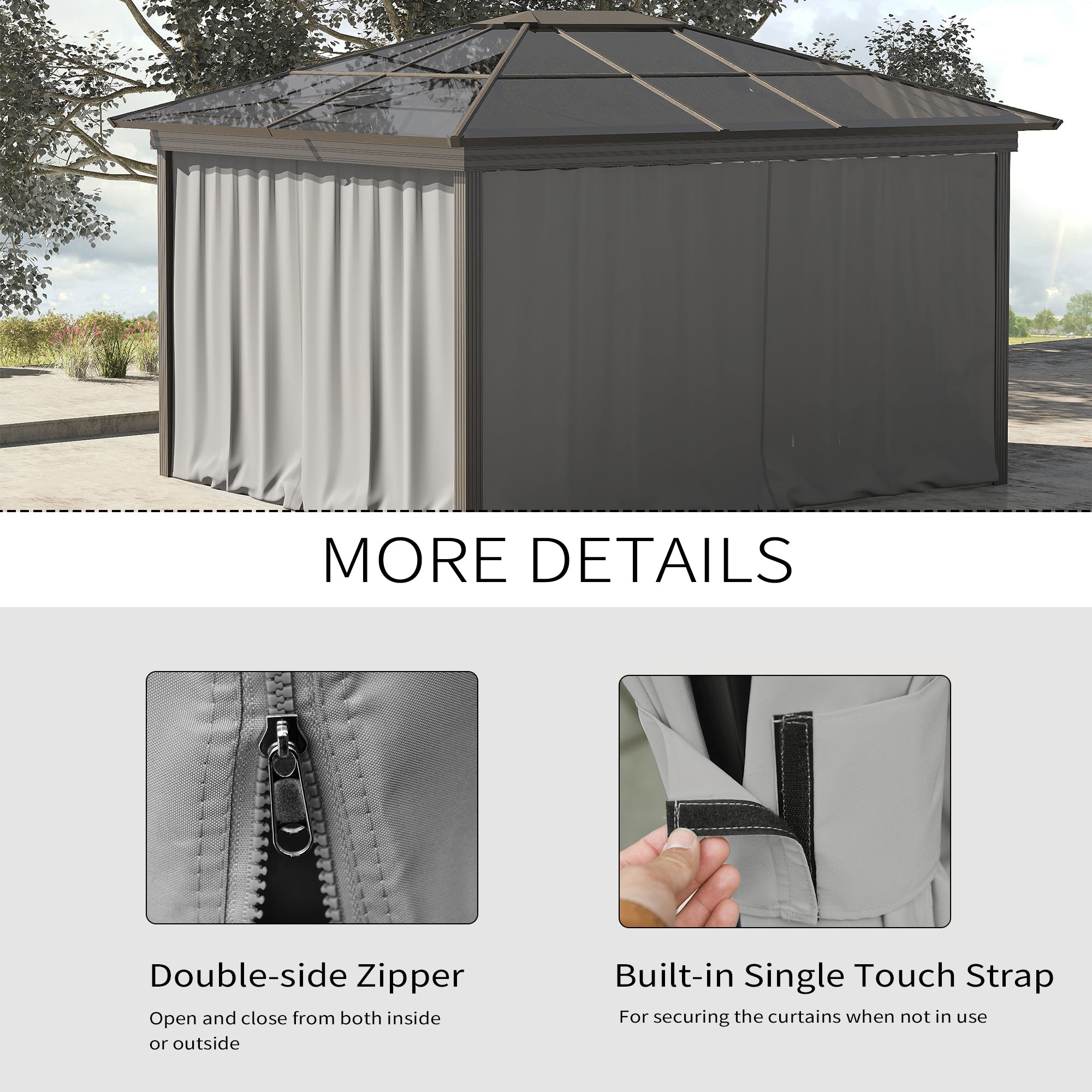 Outsunny Replacement Gazebo Curtains, 4-Panel Gazebo Side Panels Only, for 3 x 3 (M) Gazebos or Pergolas, Hooks/C-Rings Included, Light Grey - anydaydirect