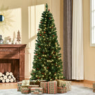 HOMCOM 6FT Prelit Artificial Pencil Christmas Tree with Warm White LED Light, Red Berry, Holiday Home Xmas Decoration, Green - anydaydirect