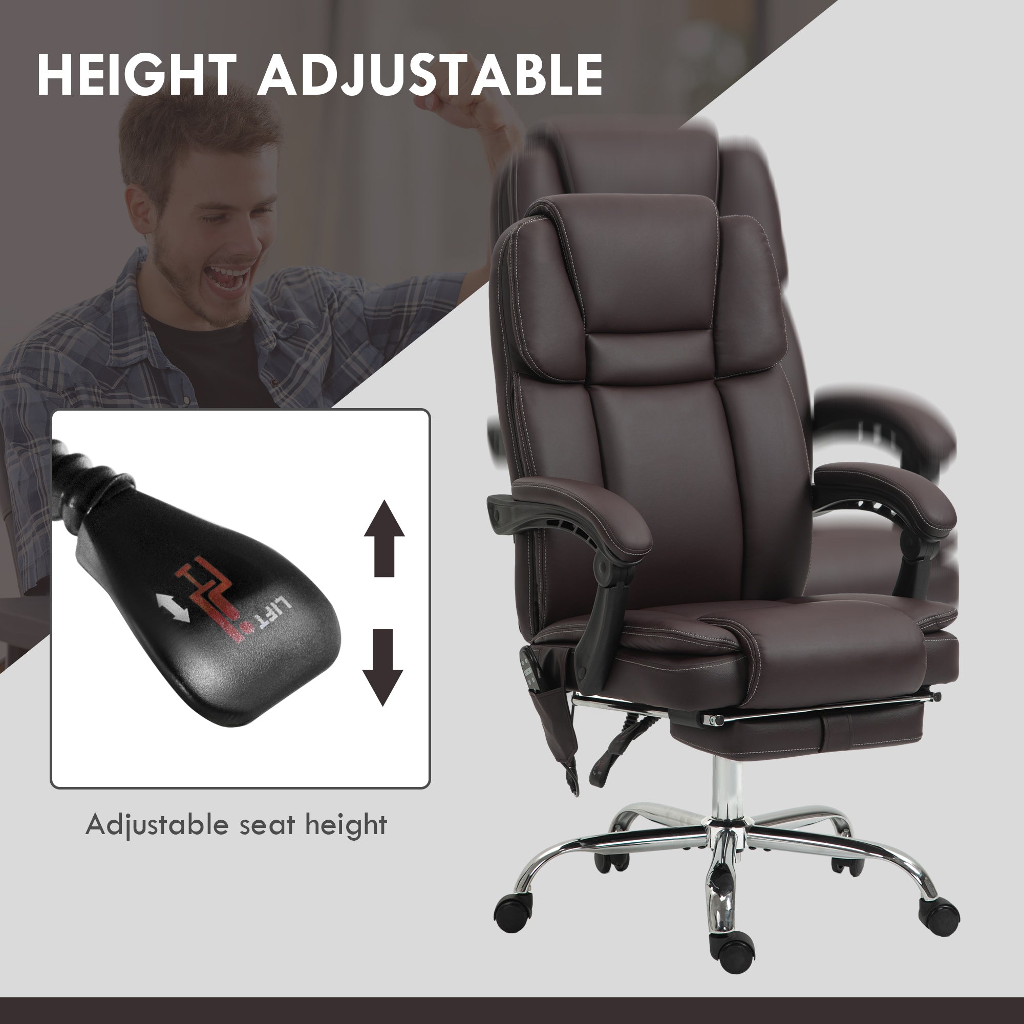 Vinsetto Six Point Vibrating Massage Office Chair - Dark Brown - anydaydirect