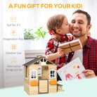 Outsunny Wooden Playhouse for Kids Outdoor Wendy House with Door, windows, Bench, Service Stations, Flowerpot Holder, For Ages 3-7 Years - anydaydirect