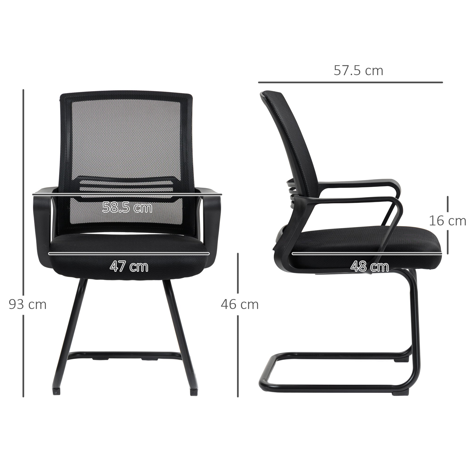 HOMCOM Ergonomic Desk Chair No Wheels, Padded Meeting Office Chair with Sled Base for Home Conference Room, Bedroom, Waiting, Reception, Black - anydaydirect