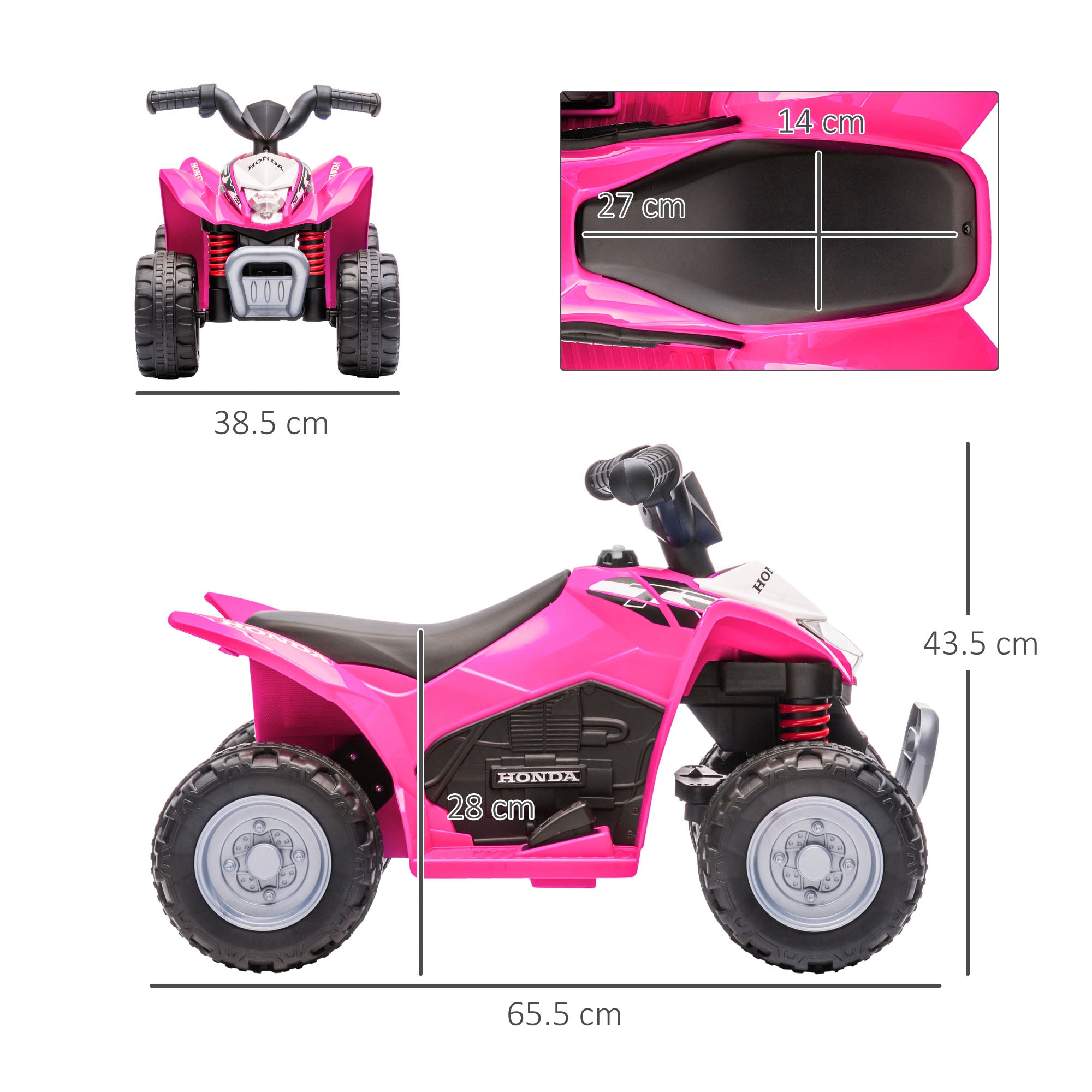 AIYAPLAY Honda Licensed Kids Quad Bike, 6V Electric Ride on Car ATV Toy with LED Light Horn for 1.5-3 Years, Pink - anydaydirect
