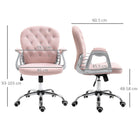Vinsetto Office Chair, Swivel Desk Chair, Velvet Vanity Chair with Adjustable Height and Rolling Wheels for Home Work Study, Pink - anydaydirect