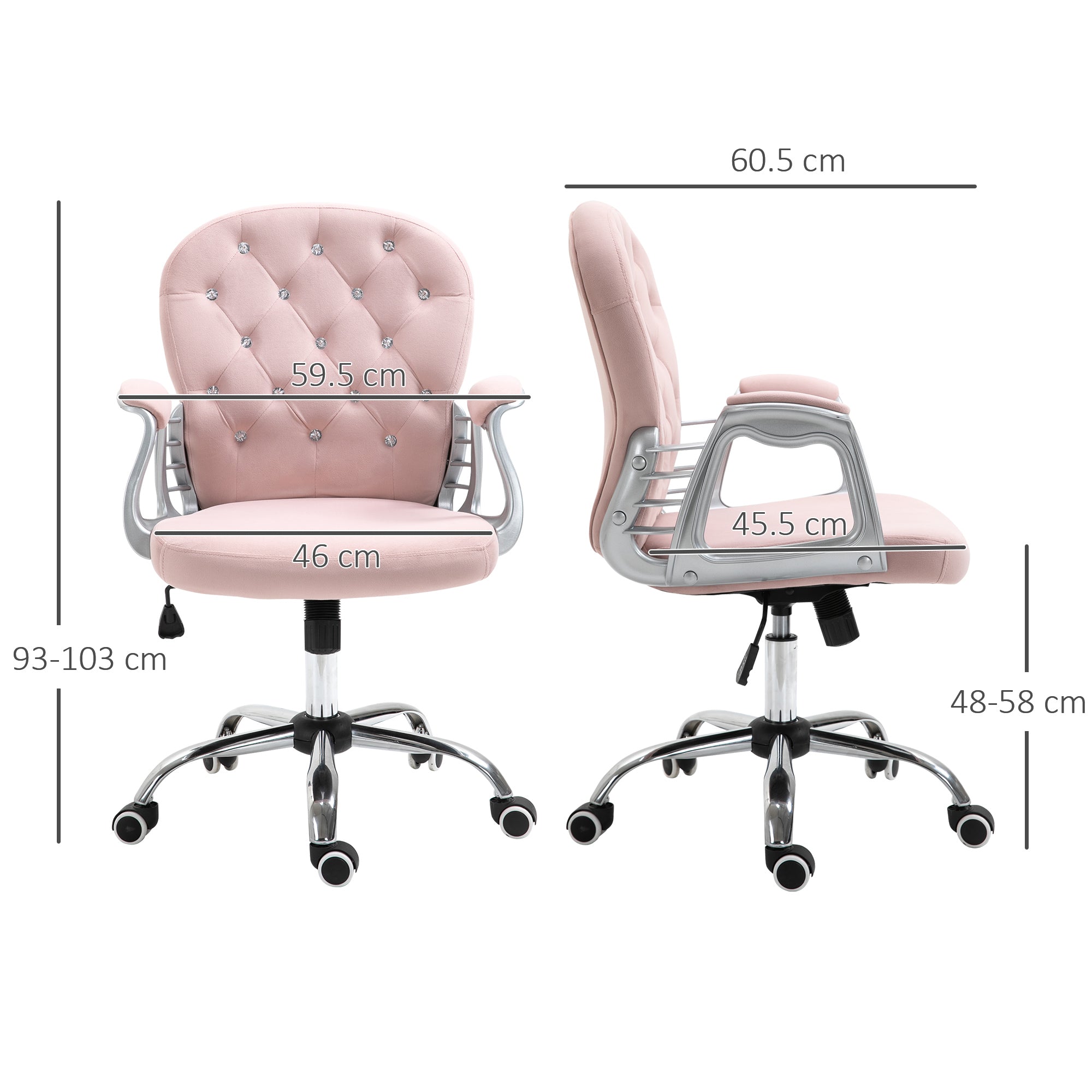 Vinsetto Office Chair, Swivel Desk Chair, Velvet Vanity Chair with Adjustable Height and Rolling Wheels for Home Work Study, Pink - anydaydirect