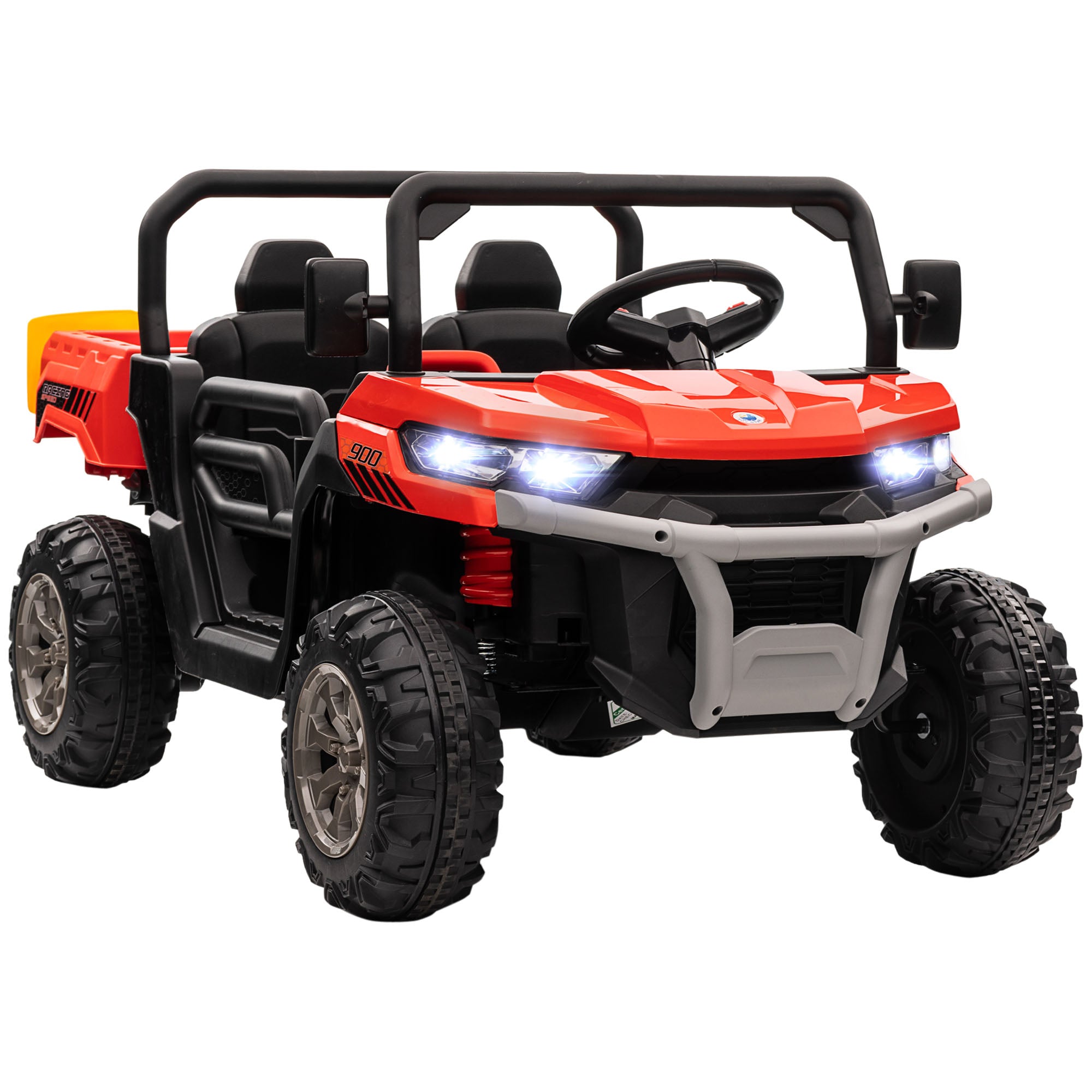 HOMCOM 12V Two-Seater Kids Electric Ride-On Car, with Electric Bucket, Remote Control - Red - anydaydirect