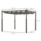 Outsunny 3 x 3(m) Garden Pergola with Retractable Roof and Magnetic Fixture, Outdoor Gazebo Pergola Kit Sun Shade Canopy, UPF30+, 80mm Metal Column, Grey - anydaydirect