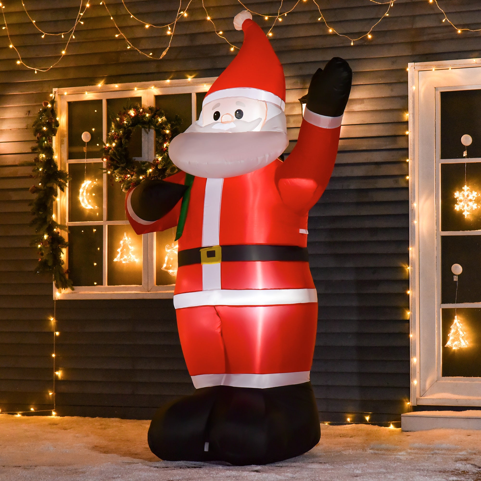 HOMCOM 2.4m Christmas Inflatable Santa Holiday Yard Decoration with LED Lights, Indoor Outdoor Lawn Blow Up Decor - anydaydirect