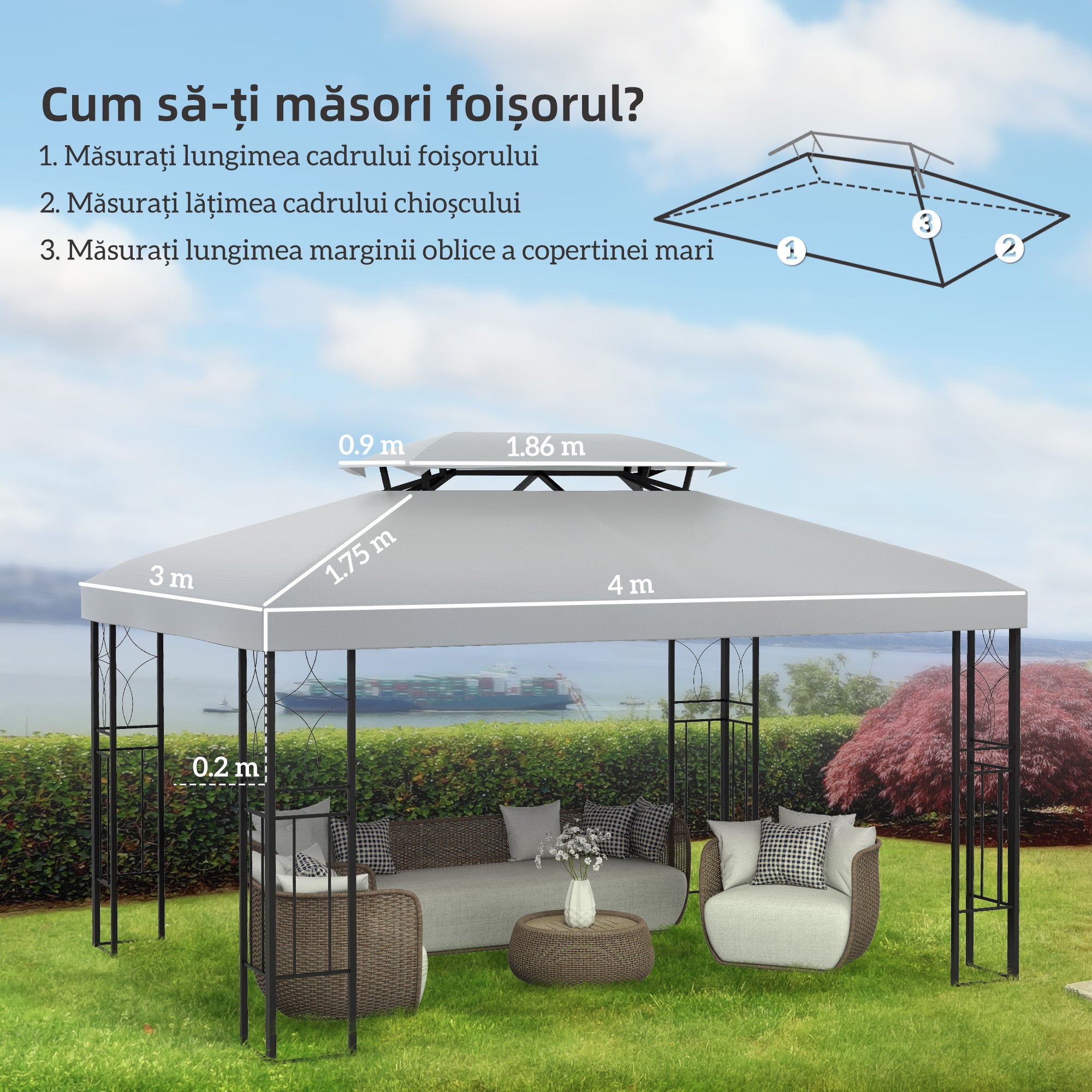 Outsunny Gazebo Roof Replacement, for 3 x 4m Frames - Light Grey - anydaydirect