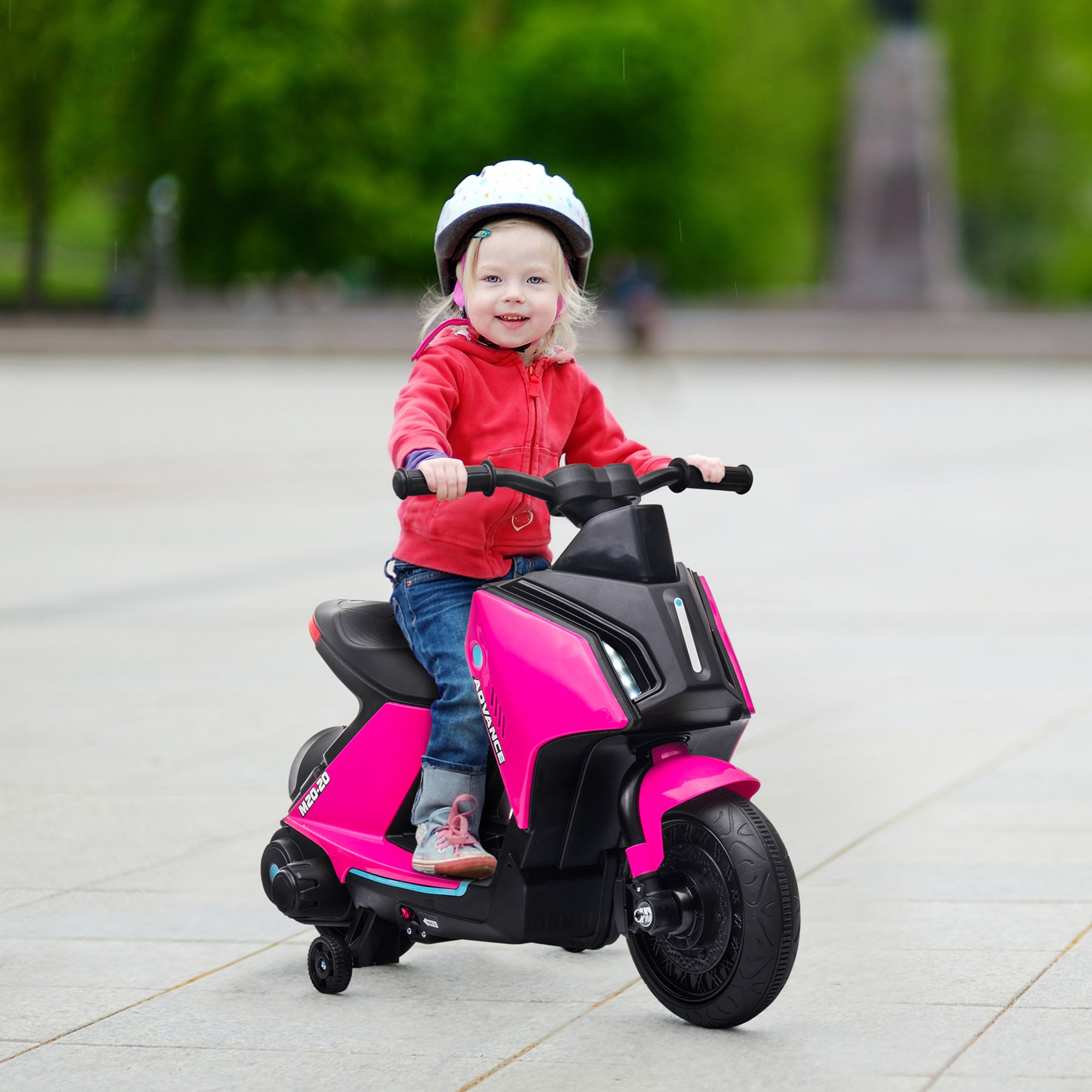 HOMCOM 6V Kids Electric Motorbike Ride On Toy w/ Music Headlights Safety Training Wheels for Girls Boy 2-4 Years Pink - anydaydirect