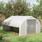 Outsunny 4 x 3(m) Walk-in Polytunnel Greenhouse, Zipped Roll Up Sidewalls, Mesh Door, 8 Mesh Windows, Tunnel Warm House Tent with PE Cover, Complimentary Plant Labels and Gloves, White - anydaydirect
