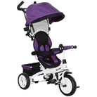 HOMCOM 4 in 1 Kids Trike Push Bike w/ Push Handle, Canopy, 5-point Safety Belt, Storage, Footrest, Brake, for 1-5 Years, Purple - anydaydirect