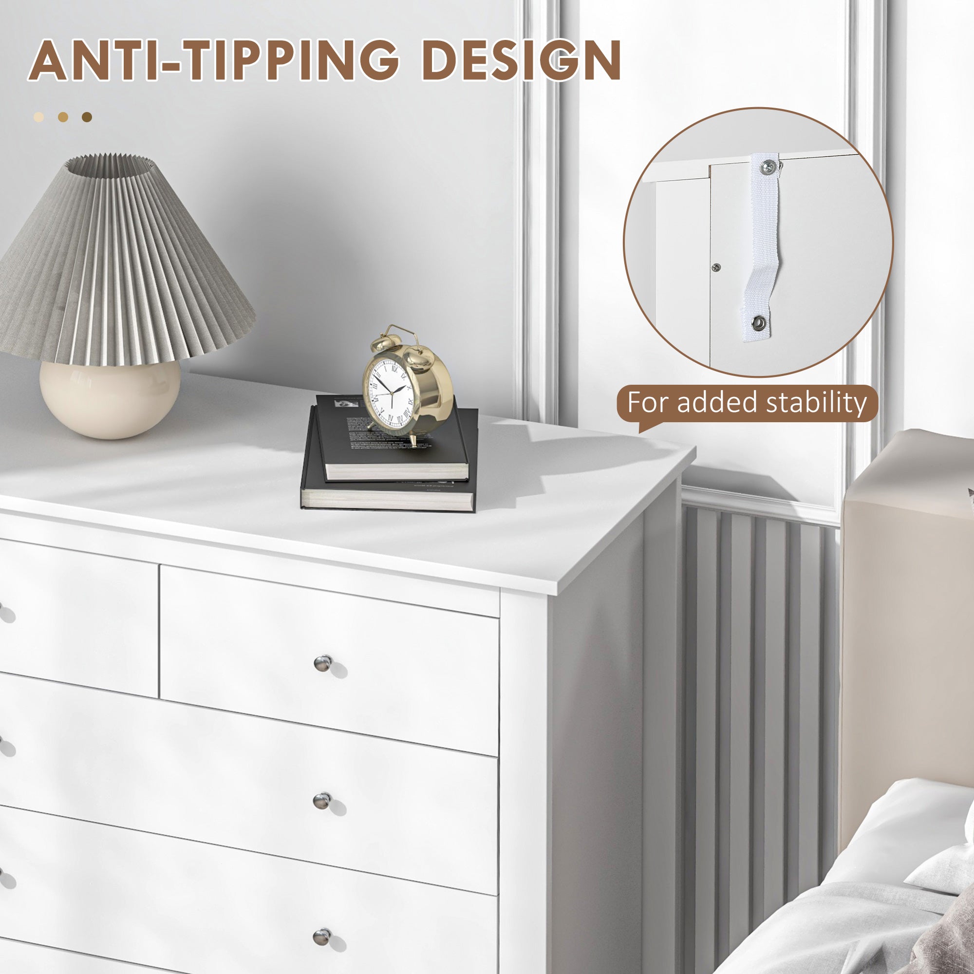 HOMCOM Modern Chest of Drawers, 5 Drawer Storage Cabinet with Metal Handles and Runners for Bedroom, White - anydaydirect