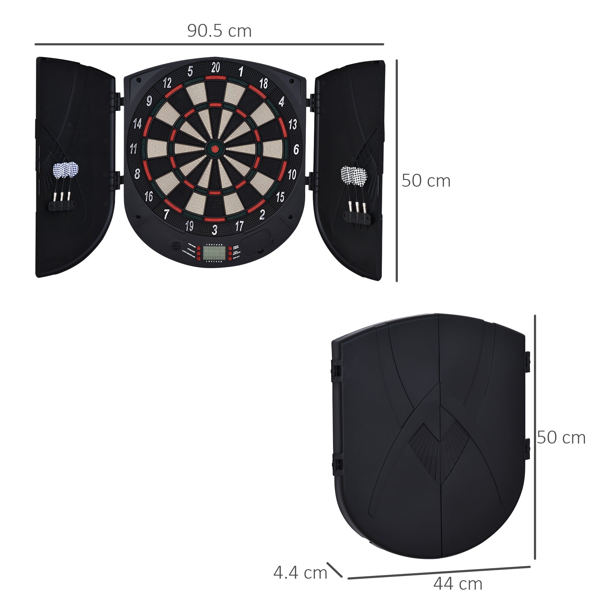 HOMCOM  Electronic Dartboard Set 26 Games and 185 Variations with 6 Darts and Cabinet to Stroage Multi-Game Option Ready-to-Play - anydaydirect