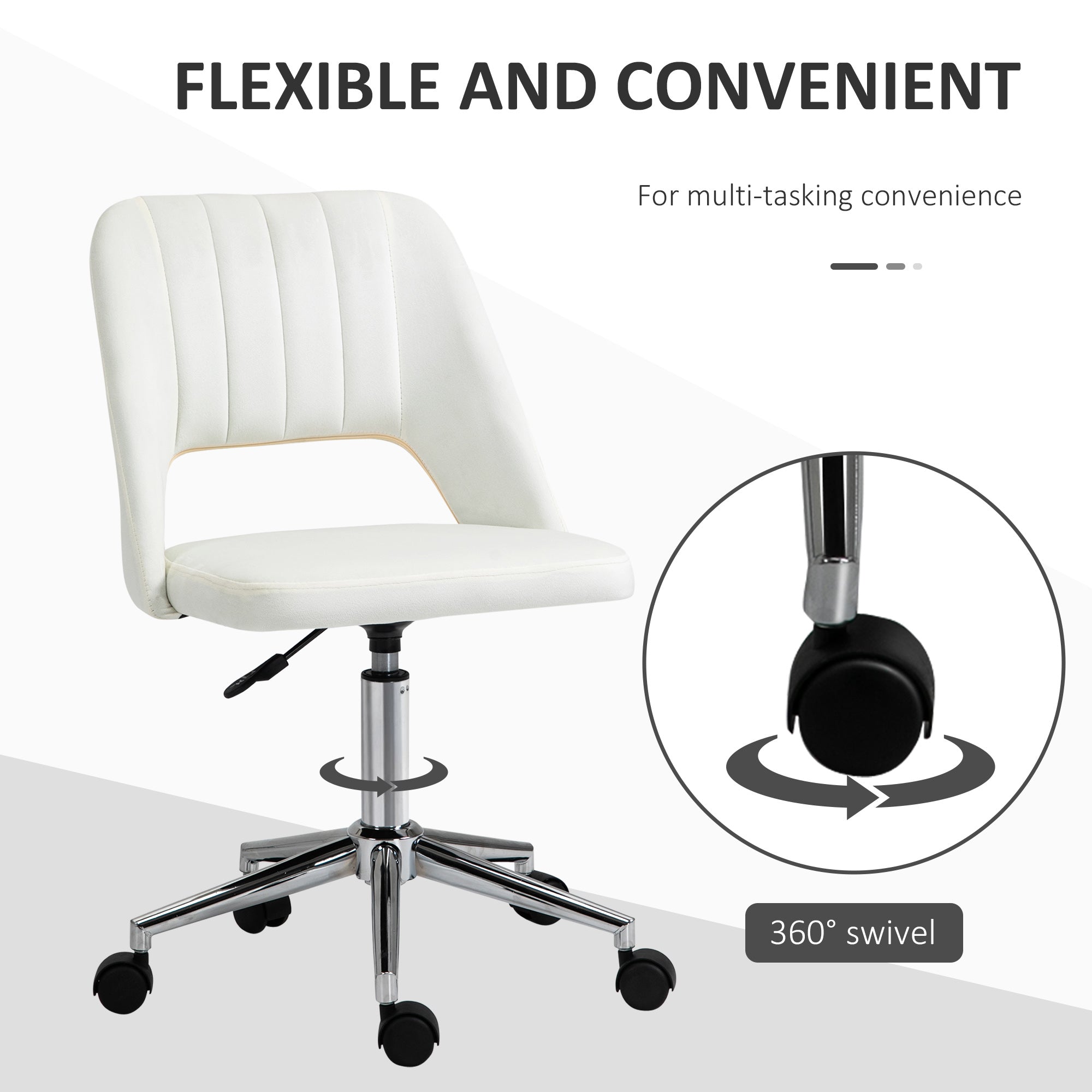 Vinsetto Armless Velvet-Feel Office Chair - Cream White - anydaydirect